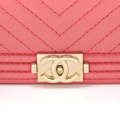 Chanel Boy Wallet On Chain Chevron Calfskin Pink L