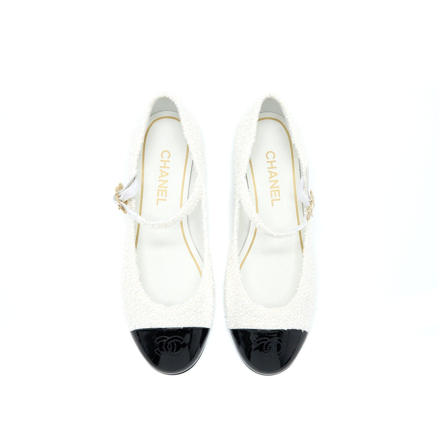Chanel Size 39 23C Flat Shoes Fabric/Patent Black/White