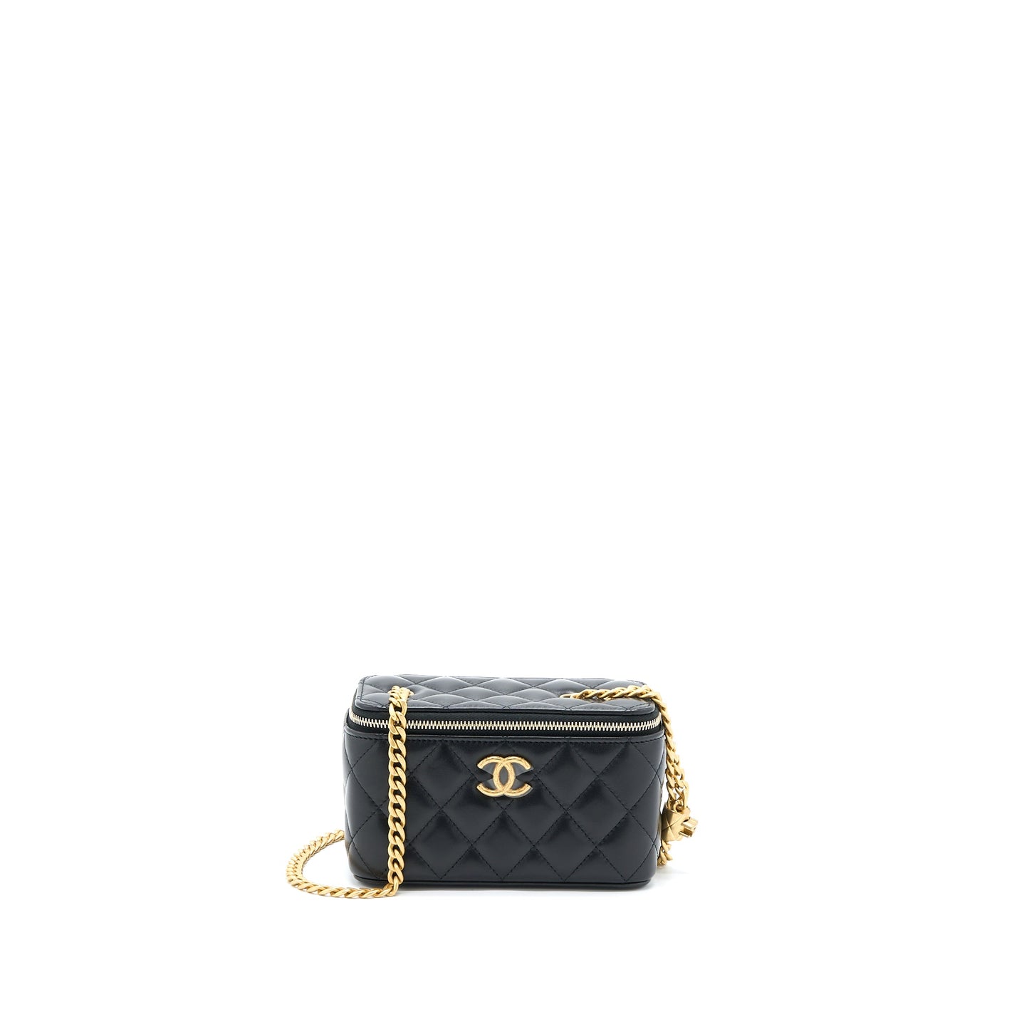 Chanel 22K Gold Pillar Adjustable Chain Long Vanity Lambskin Black