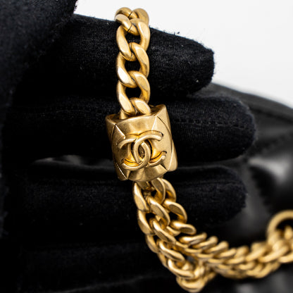 Chanel 22K Gold Pillar Adjustable Chain Long Vanity Lambskin Black Brushed (Microchip)