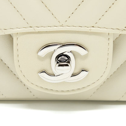 Chanel 21c Mini Square Flap Bag Chevron Lambskin Beige