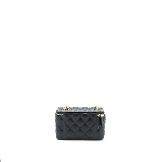 Chanel 22K Gold Pillar Adjustable Chain Long Vanity Lambskin Black