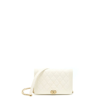 Chanel Boy Wallet On Chain Caviar White L