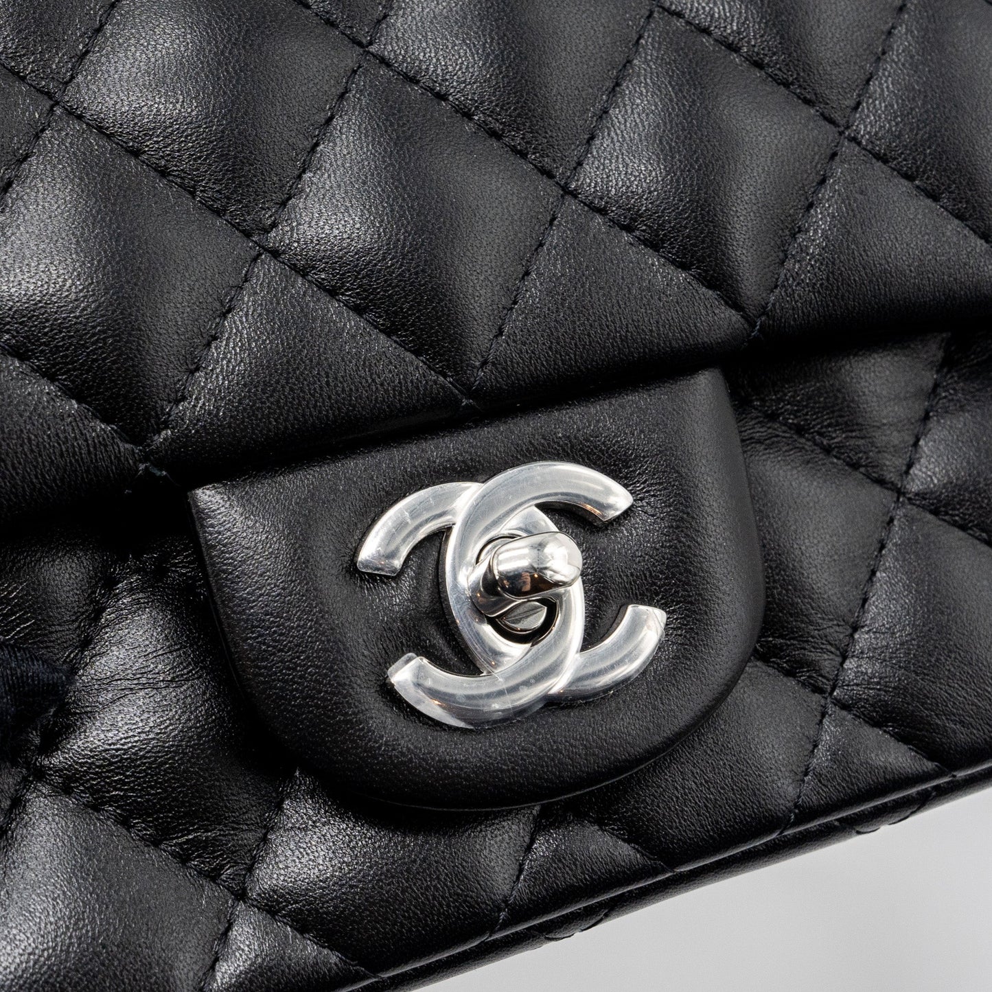 Chanel mini square flap bag lambskin black  (microchip)