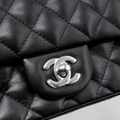 Chanel mini square flap bag lambskin black  (microchip)