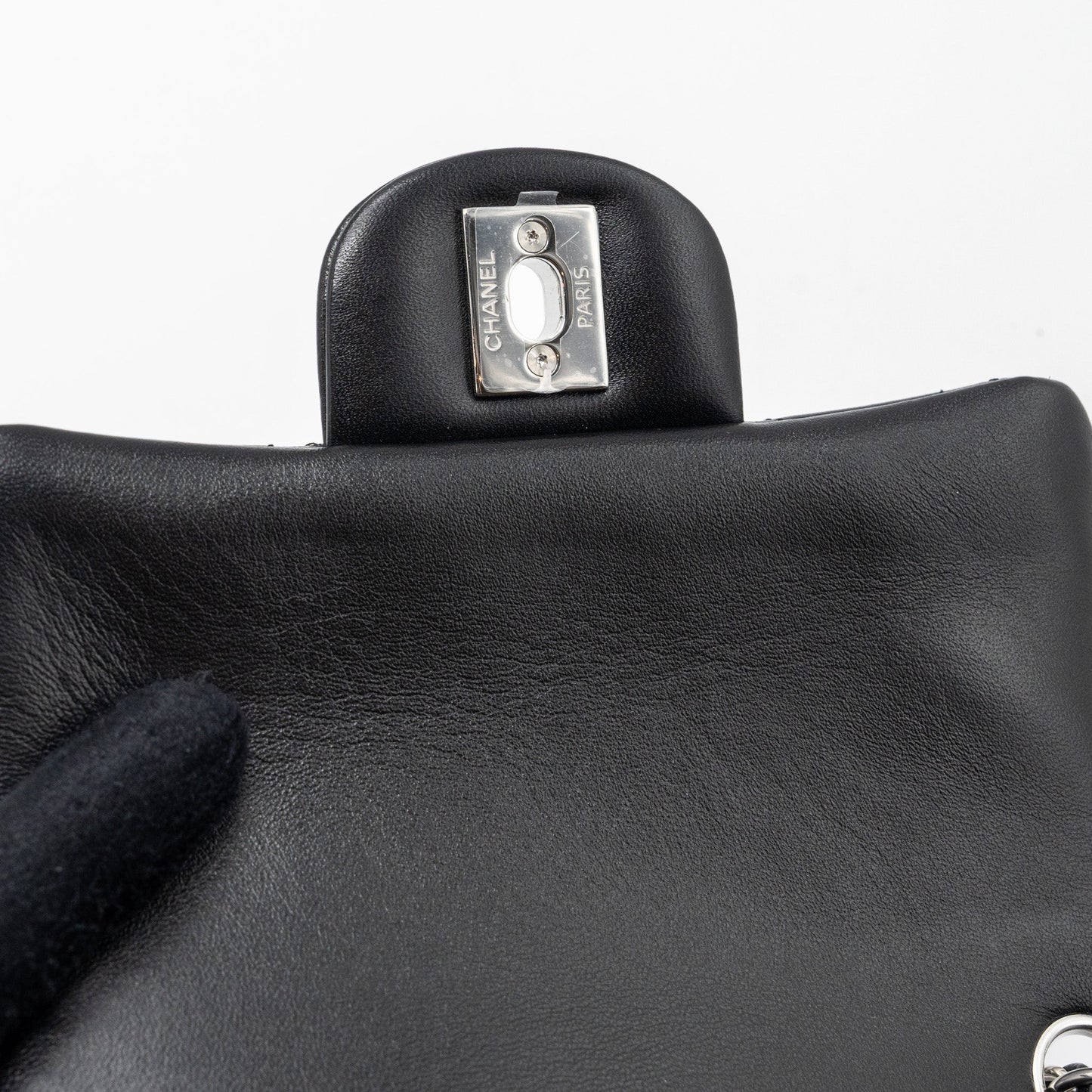 Chanel mini square flap bag lambskin black  (microchip)