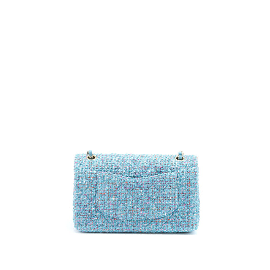 Chanel Tweed Medium Classic Double Flap Bag Light Blue L
