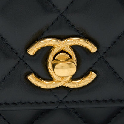 Chanel 22K Gold Pillar Wallet On Chain Lambskin Black Brushed (Microchip)