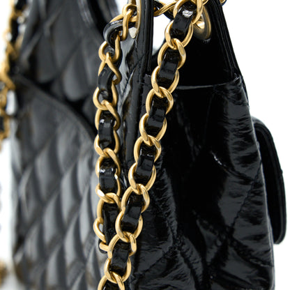 Chanel 23c Small Hobo Bag Shiny Calfskin Black Brushed  (Microchip)