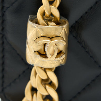 Chanel 22K Gold Pillar Wallet On Chain Lambskin Black Brushed (Microchip)