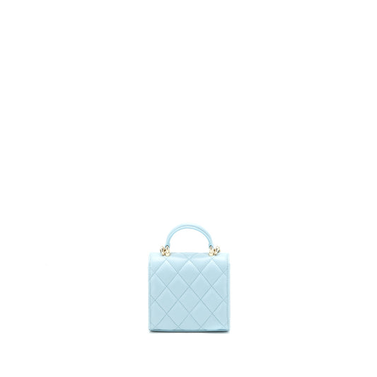 Chanel Top Handle Mini Flap Bag Lambskin Light Blue L