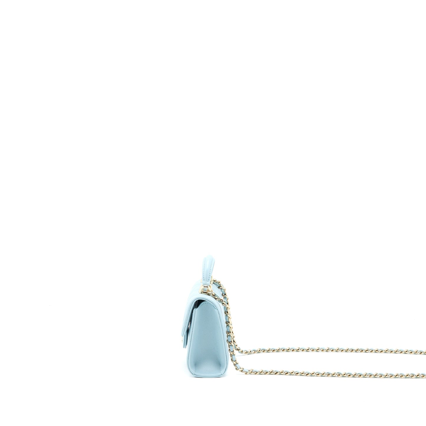 Chanel Top Handle Mini Flap Bag Lambskin Light Blue L