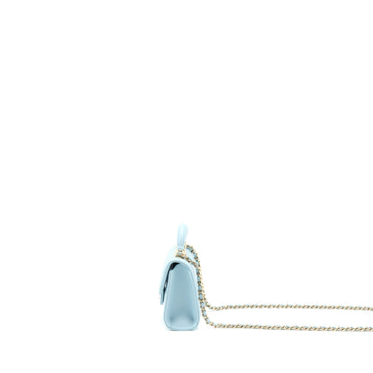 Chanel Top Handle Mini Flap Bag Lambskin Light Blue L