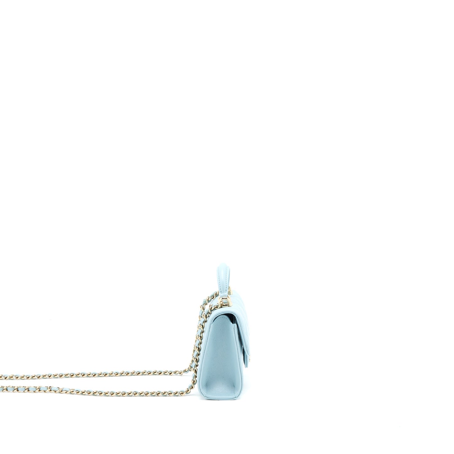 Chanel Top Handle Mini Flap Bag Lambskin Light Blue L