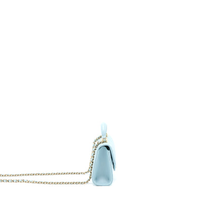 Chanel Top Handle Mini Flap Bag Lambskin Light Blue L