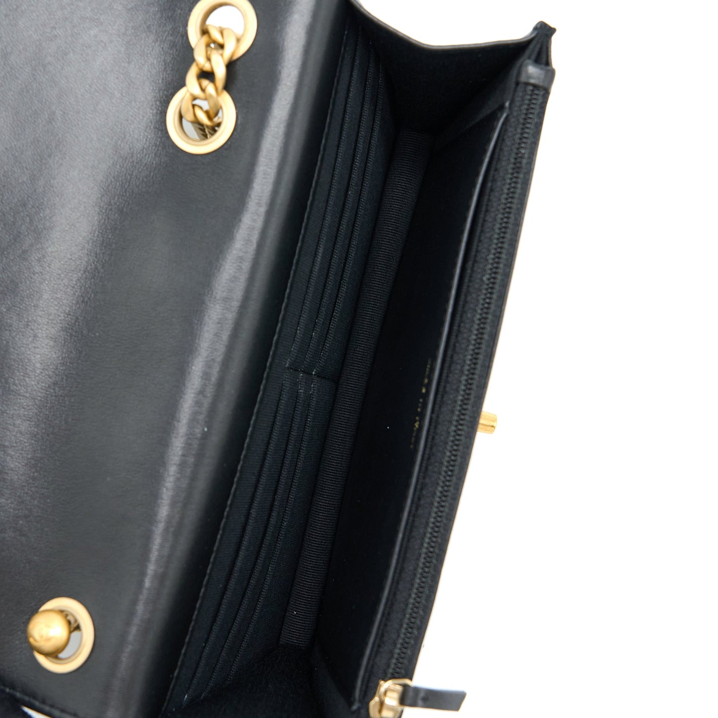 Chanel 22K Gold Pillar Wallet On Chain Lambskin Black Brushed (Microchip)