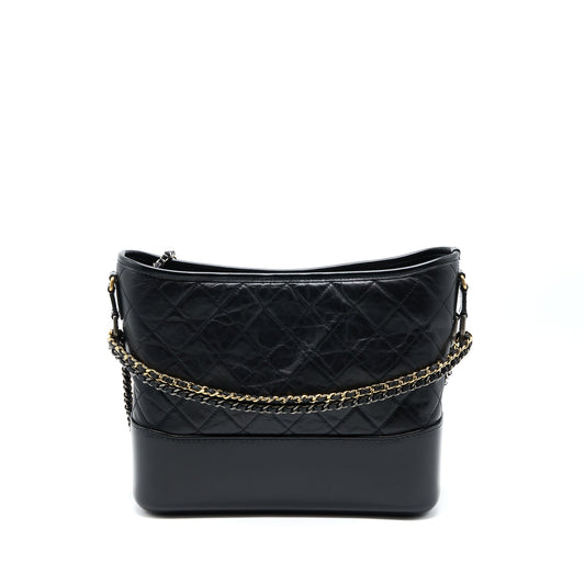 Chanel Large Gabrielle Hobo Bag Aged Calfskin Black Multicolour Hardware