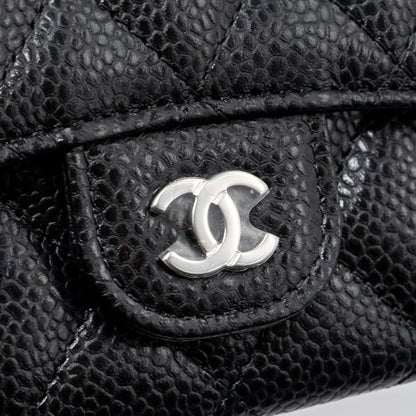 Chanel classic flap card holder caviar black  (microchip)