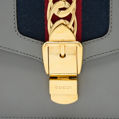 Gucci Small Sylvie Shoulder Bag Calfskin Grey