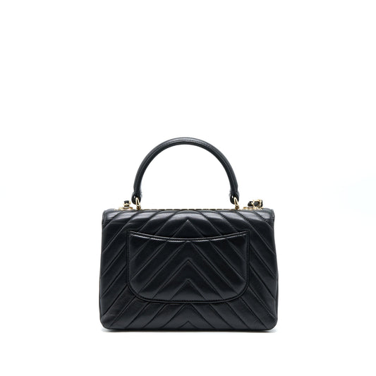 Chanel Chevron Trendy CC Top Handle Flap Bag Lambskin Black L