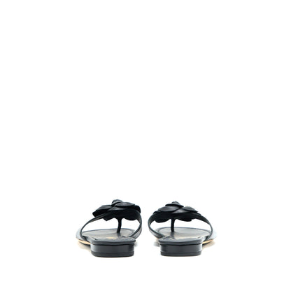 Chanel Size 36 Camelia Sandal Black Gold Tone