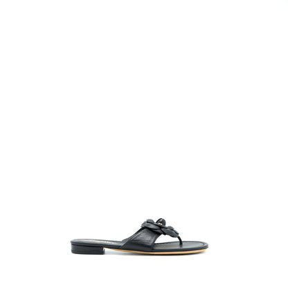 Chanel Size 36 Camelia Sandal Black Gold Tone