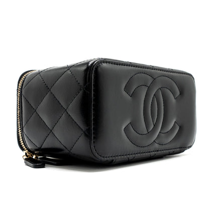 Chanel long vanity case with charms chain Calfskin Black L (microchip)