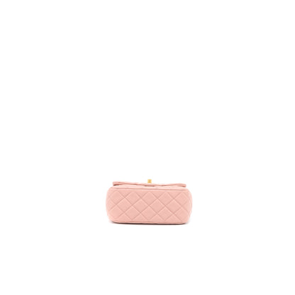 Chanel Pearl Crush Mini Square Flap Bag Lambskin Dark Pink  (Microchip)