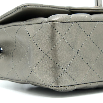 Chanel 21B Mini Rectangular Flap Bag Calfskin Metallic Silver with Shiny Ruthenium Hardware (Microchip)