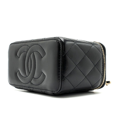 Chanel long vanity case with charms chain Calfskin Black L (microchip)