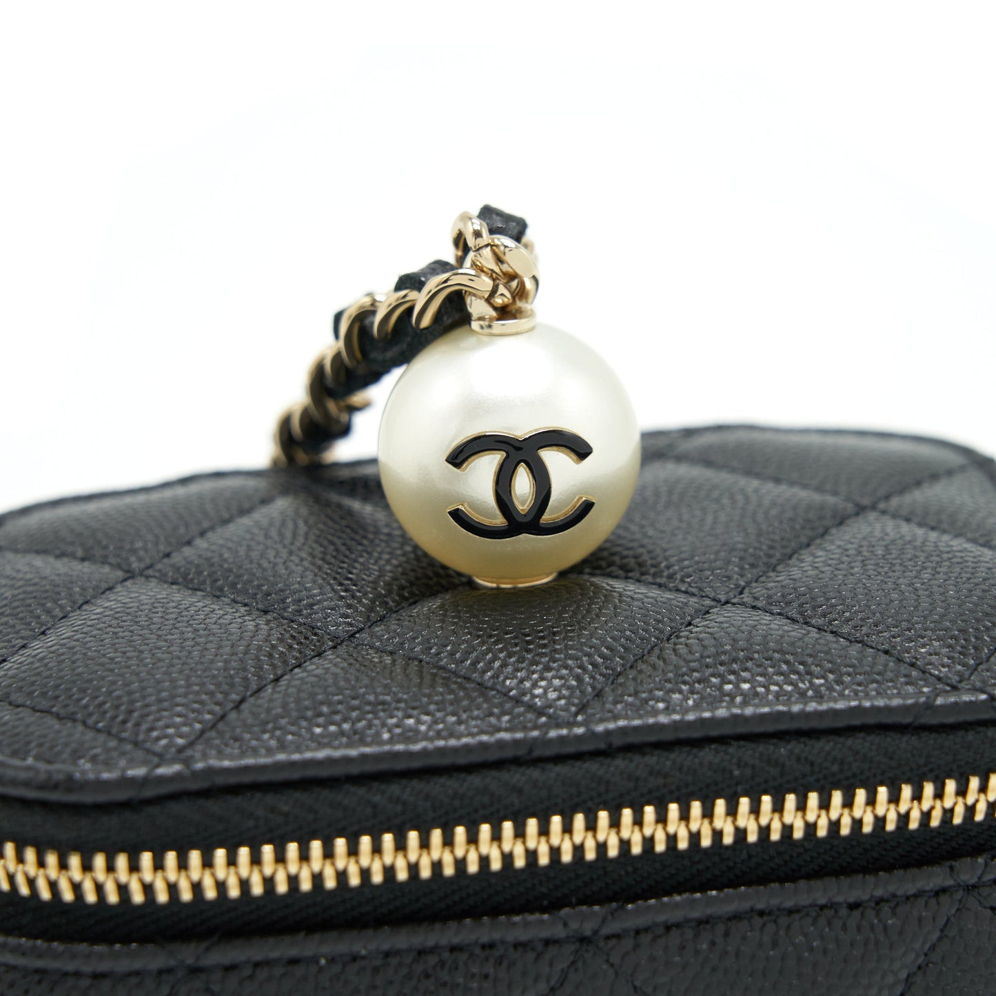 Chanel Small Vanity Clutch With Chain CC Pearl Caviar Black L