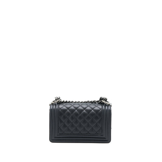 Chanel Small Boy Bag Caviar Black Ruthenium Hardware (Microchip)
