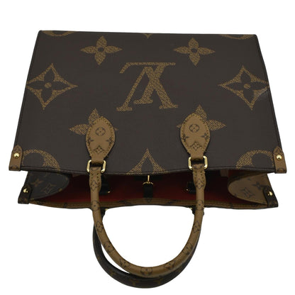 LOUIS VUITTON Onthego MM Giant Monogram Canvas Tote Shoulder Bag Brown