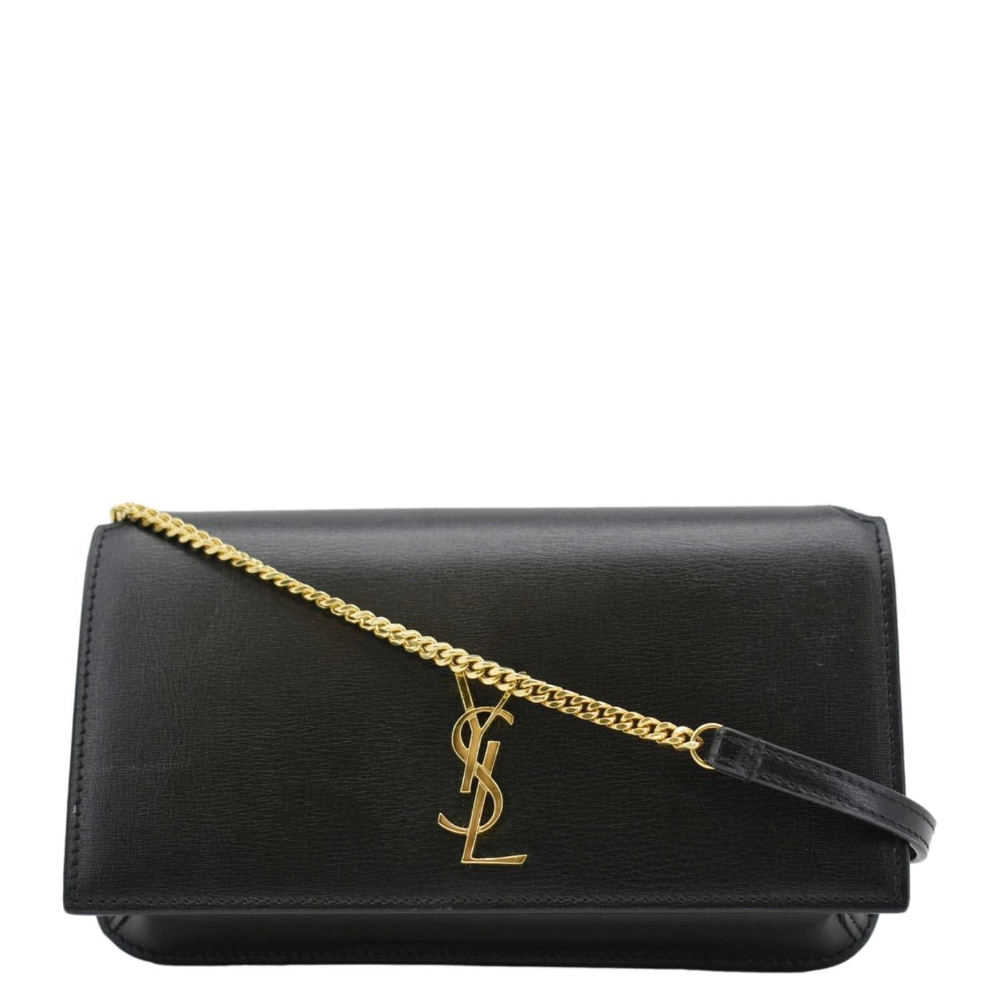 YVES SAINT LAURENT Phone Holder Monogram Smooth Leather Chain Crossbody Bag Black