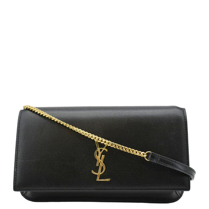 YVES SAINT LAURENT Phone Holder Monogram Smooth Leather Chain Crossbody Bag Black