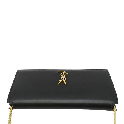 YVES SAINT LAURENT Phone Holder Monogram Smooth Leather Chain Crossbody Bag Black