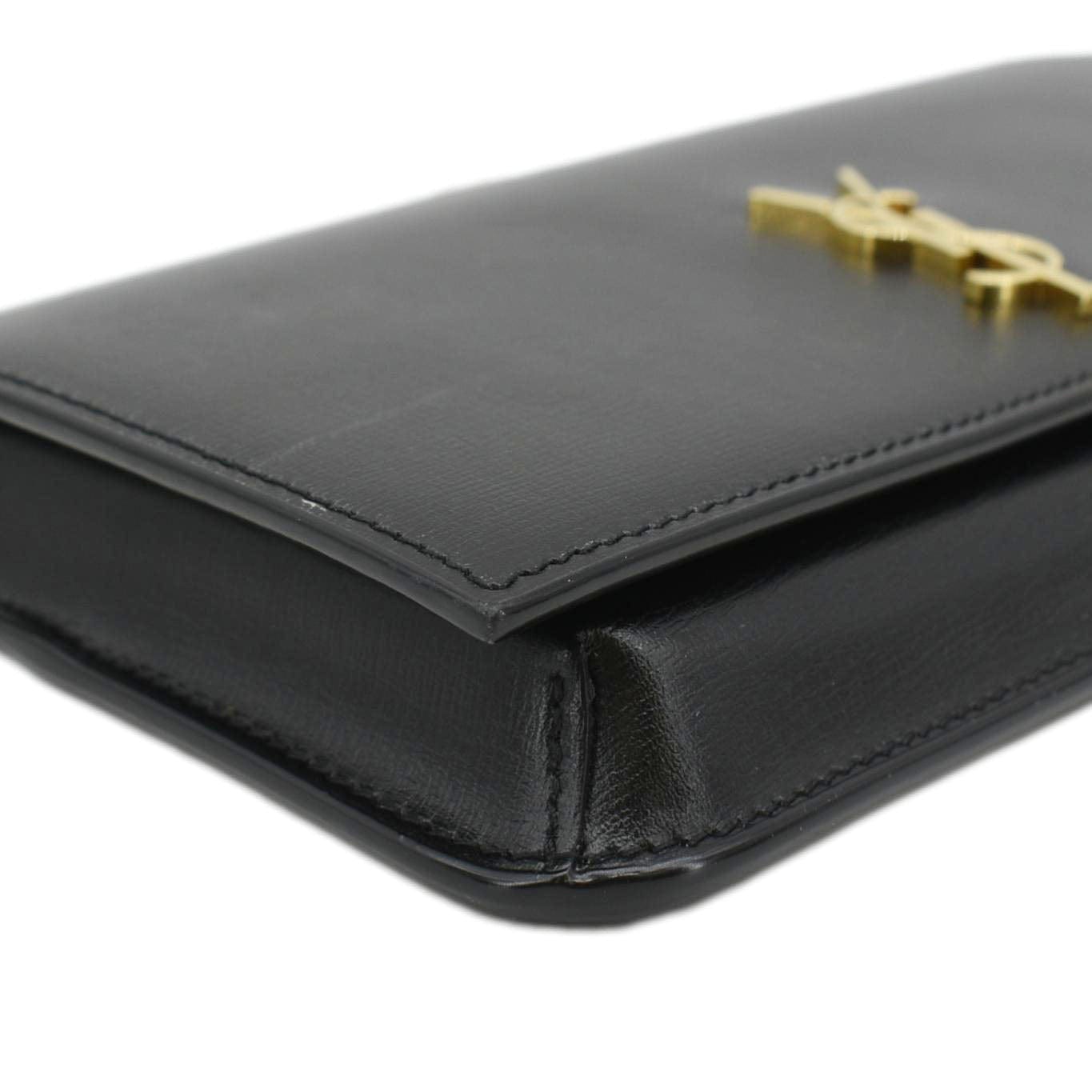 YVES SAINT LAURENT Phone Holder Monogram Smooth Leather Chain Crossbody Bag Black