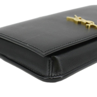 YVES SAINT LAURENT Phone Holder Monogram Smooth Leather Chain Crossbody Bag Black