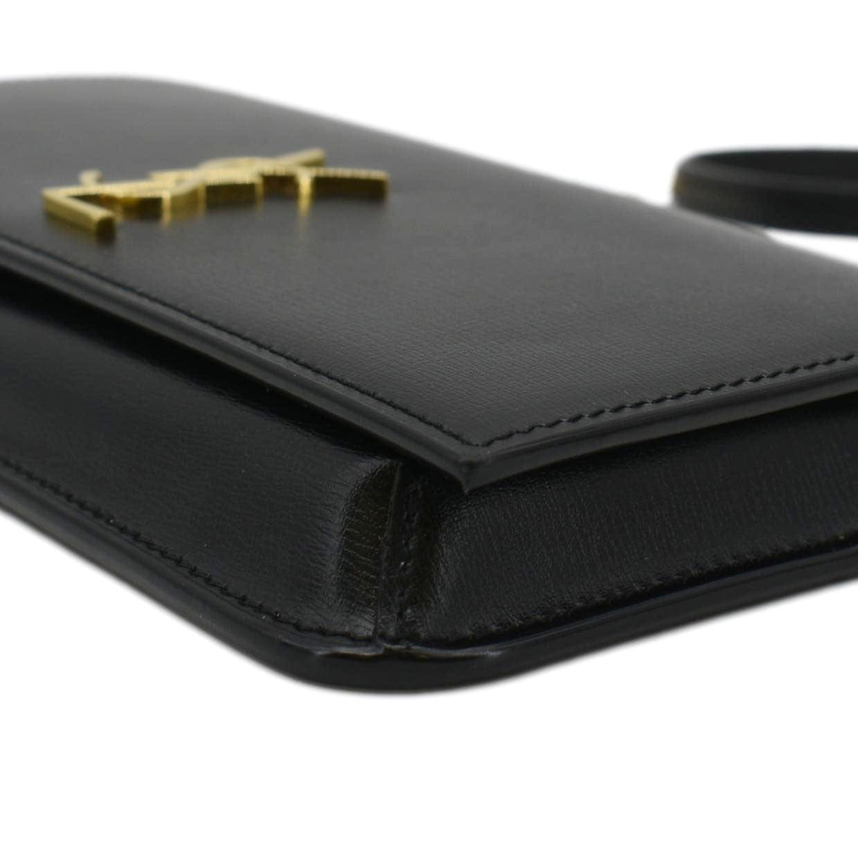 YVES SAINT LAURENT Phone Holder Monogram Smooth Leather Chain Crossbody Bag Black