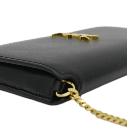 YVES SAINT LAURENT Phone Holder Monogram Smooth Leather Chain Crossbody Bag Black