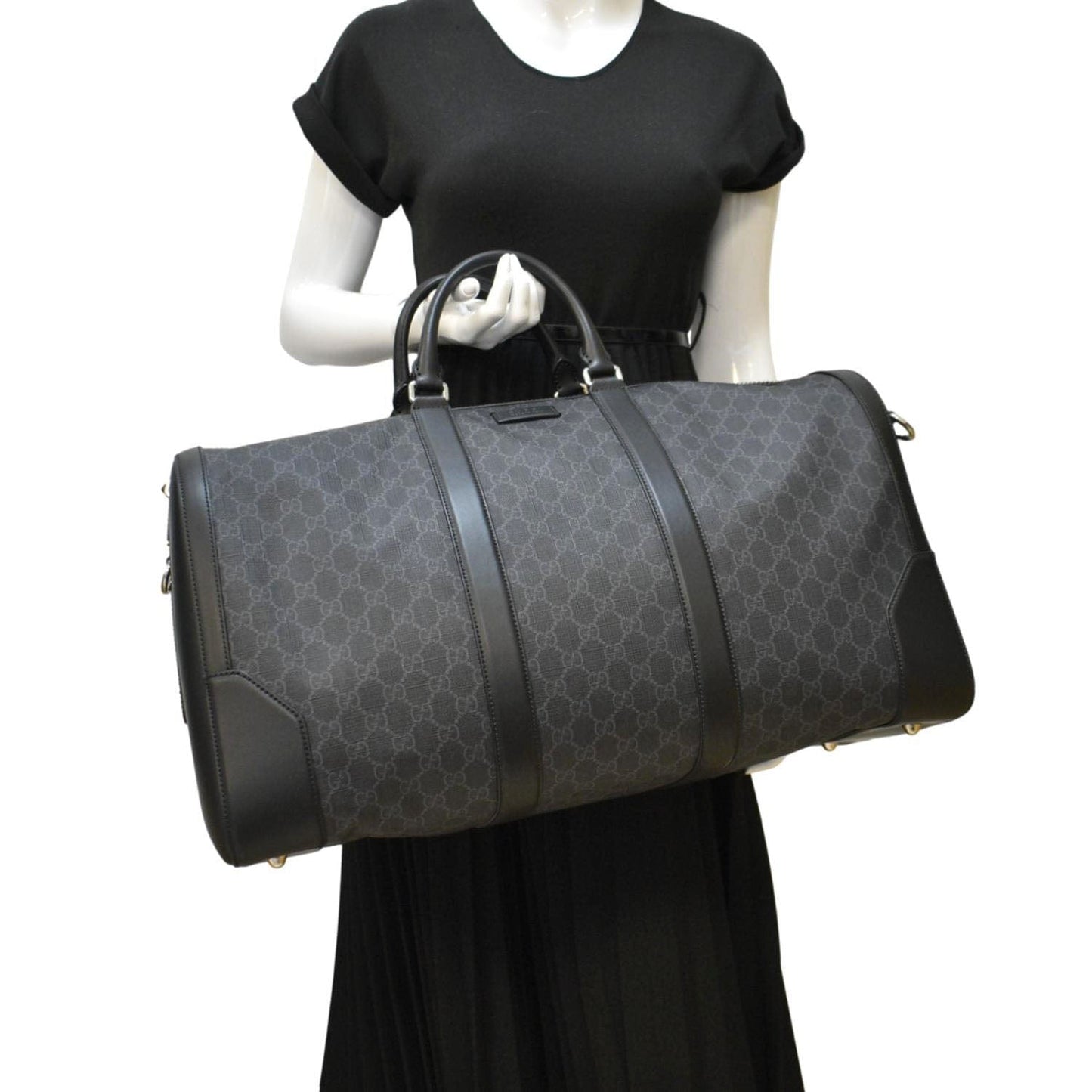 GUCCI Large Carry-On Soft GG Supreme Canvas  Duffle Bag Black 478323