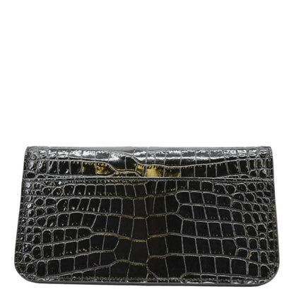 YVES SAINT LAURENT Kate Monogram Crocodile Leather Shoulder Bag Black