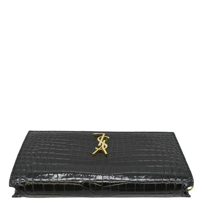 YVES SAINT LAURENT Kate Monogram Crocodile Leather Shoulder Bag Black