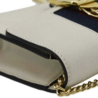 GUCCI Sylvie Super Mini Leather Crossbody Bag White 494646