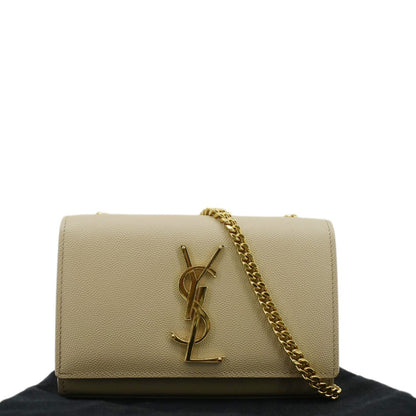 YVES SAINT LAURENT Kate Leather Chain Clutch Crossbody Bag Cream