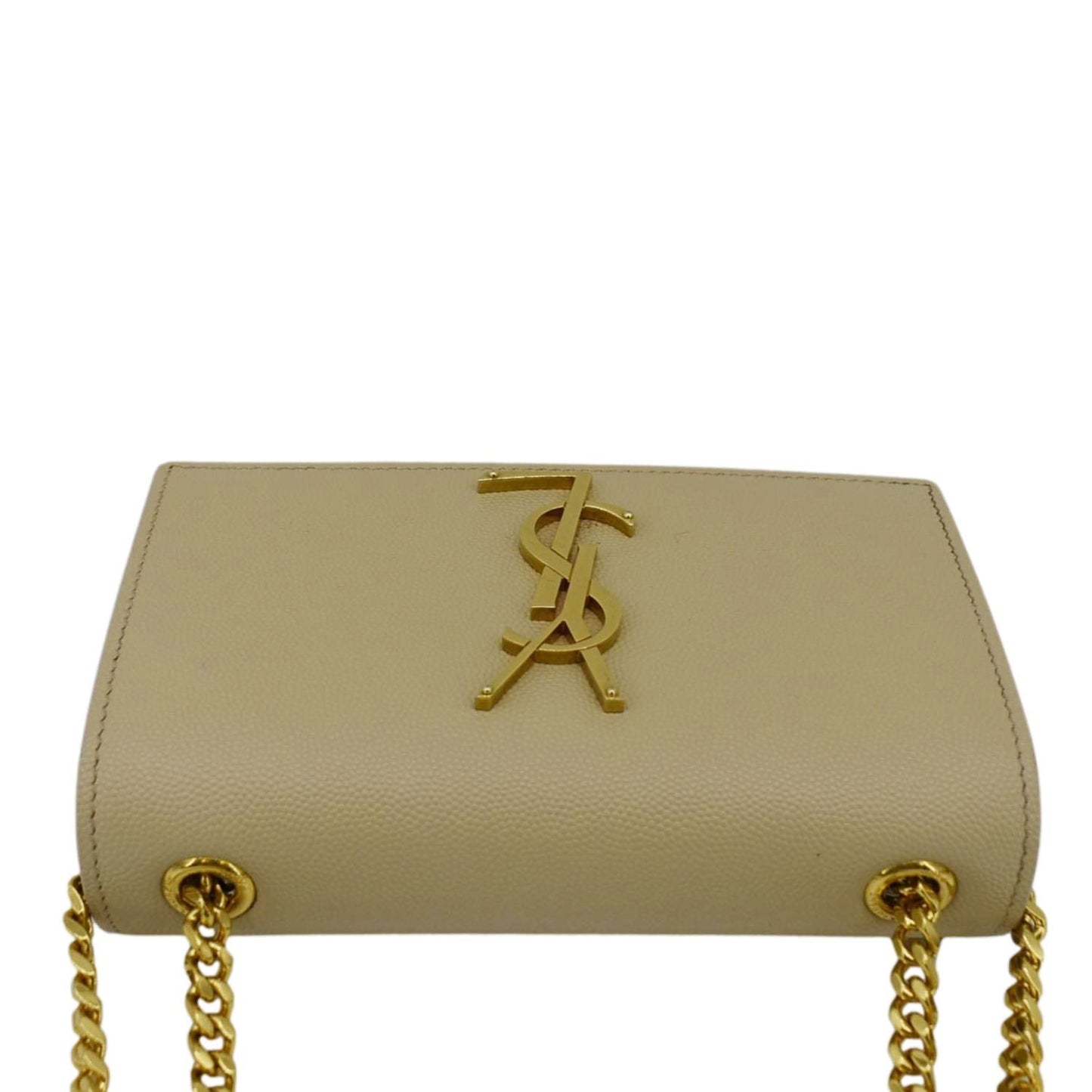 YVES SAINT LAURENT Kate Leather Chain Clutch Crossbody Bag Cream