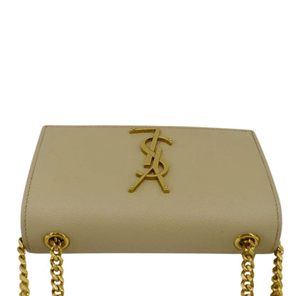 YVES SAINT LAURENT Kate Leather Chain Clutch Crossbody Bag Cream