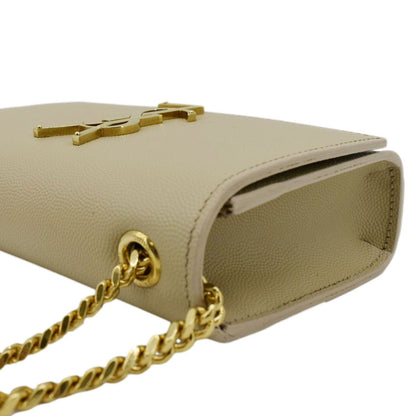 YVES SAINT LAURENT Kate Leather Chain Clutch Crossbody Bag Cream