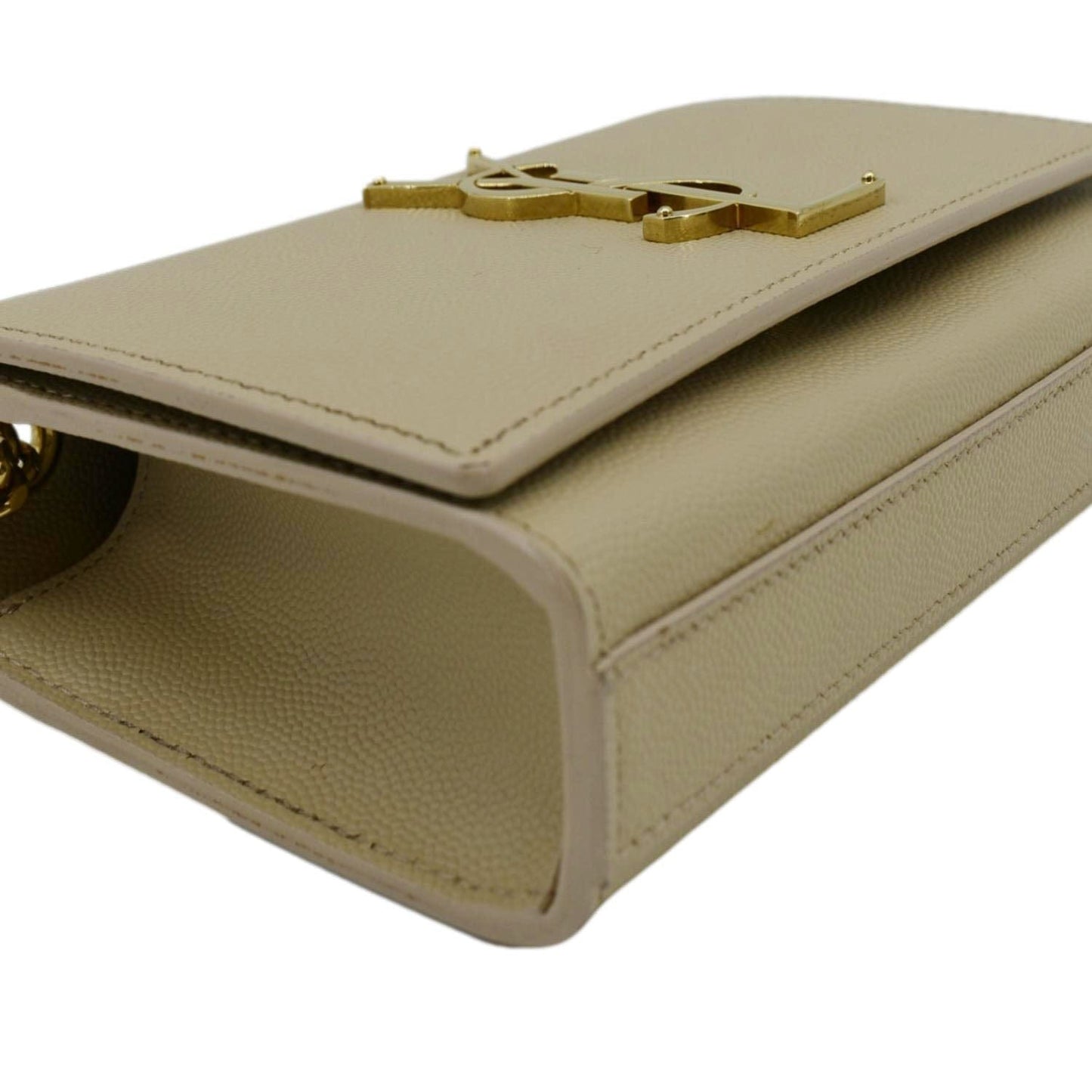 YVES SAINT LAURENT Kate Leather Chain Clutch Crossbody Bag Cream