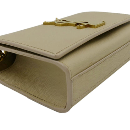 YVES SAINT LAURENT Kate Leather Chain Clutch Crossbody Bag Cream